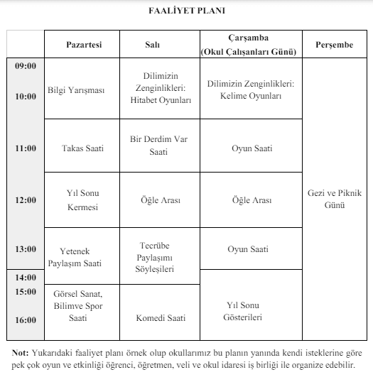 Yıl Sonu Faaliyet Haftası